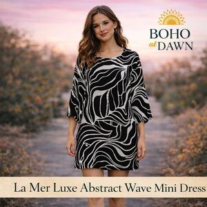 Size M • La Mer Luxe Black & White Abstract Wave Top/Mini Dress Fit